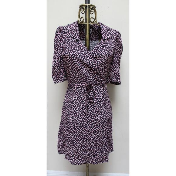 Rouje Louison Marine Heart Black Pink Wrap Mini Dress Size 34/US 2 - Picture 2 of 5